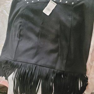 Leather fringe skirt